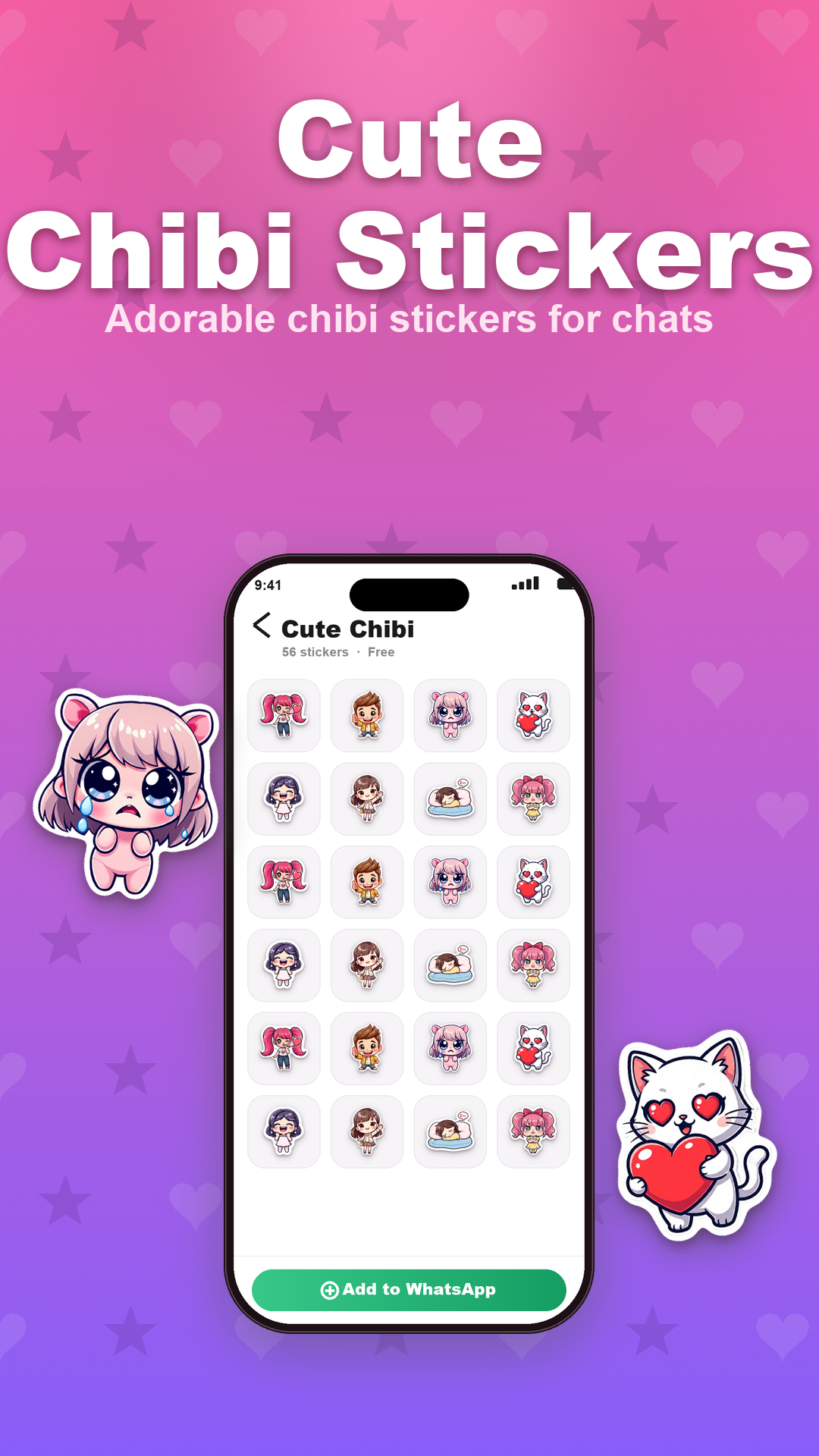Cute chibi sticker pack ready to add to WhatsApp