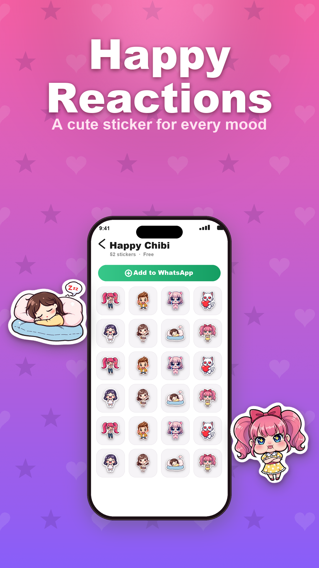 Happy chibi reaction stickers for every mood