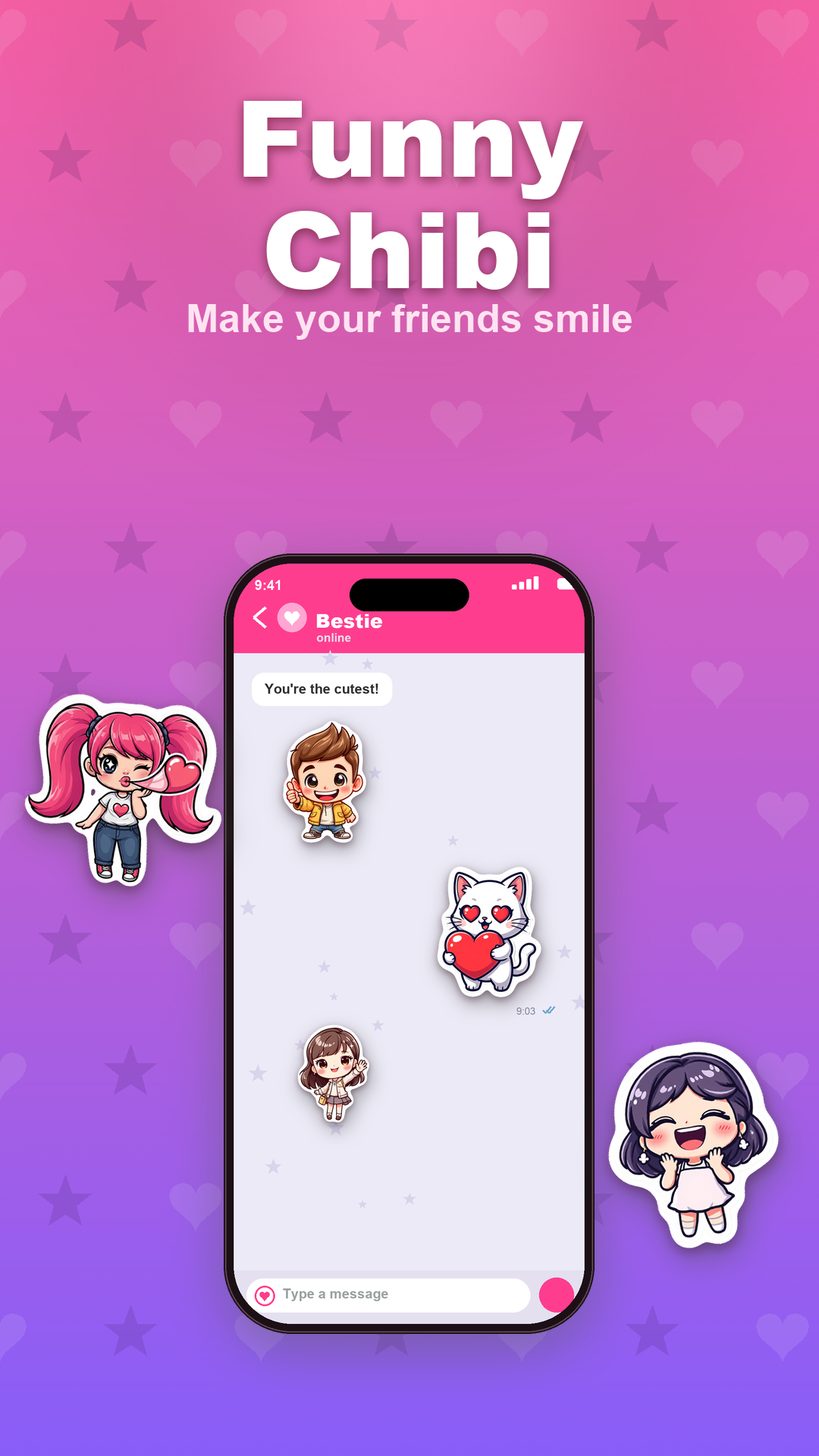 Sending cute chibi stickers in a chat